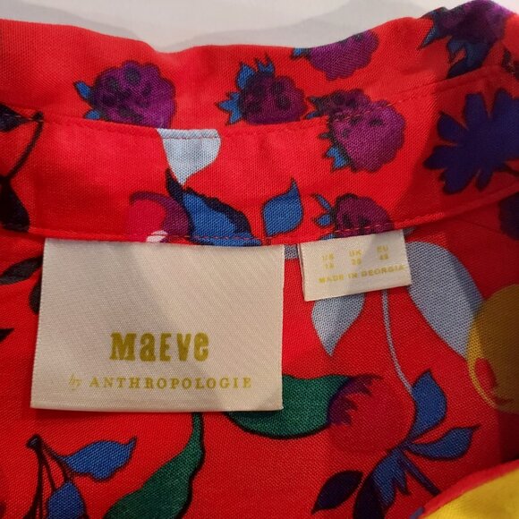 Maeve by Anthropologie Blithe Button Down Red Floral Fruit Print Blouse Size 16 - Picture 11 of 11